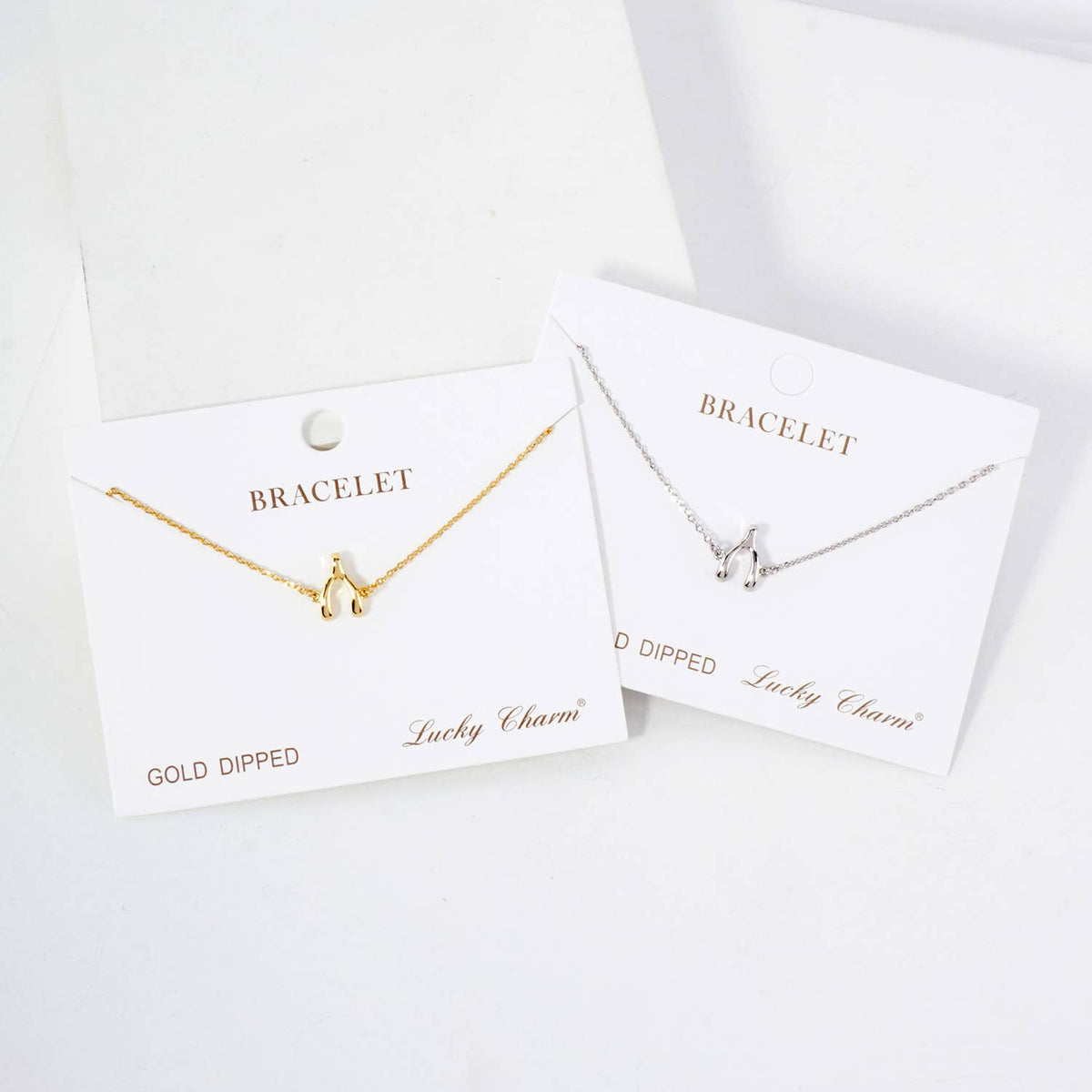 Spiritual-Theme Polished Brass Wishbone Chain Bracelet.