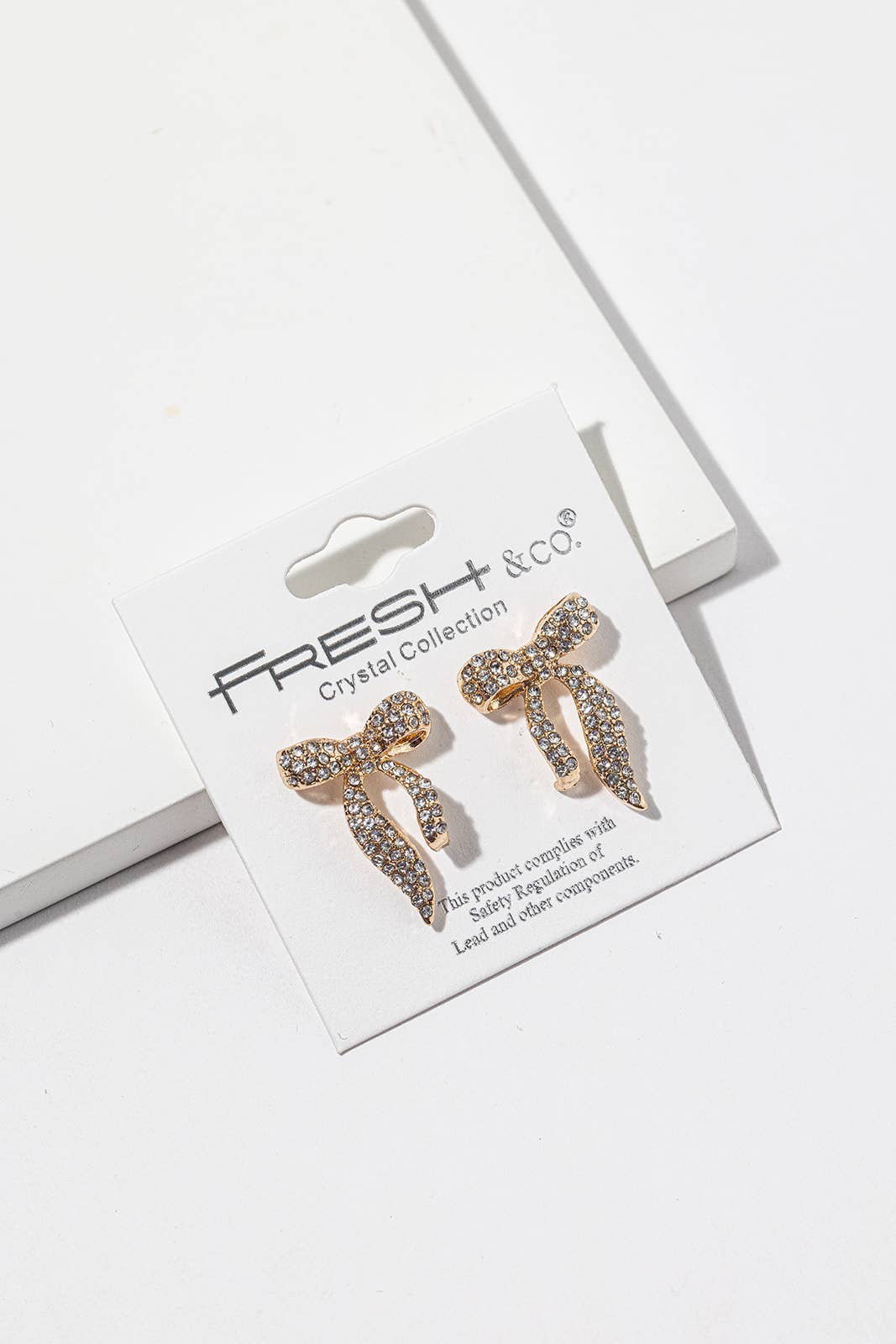 Crystal Bow Stud Earrings – Pavé Ribbon Bow, Gold & Silver