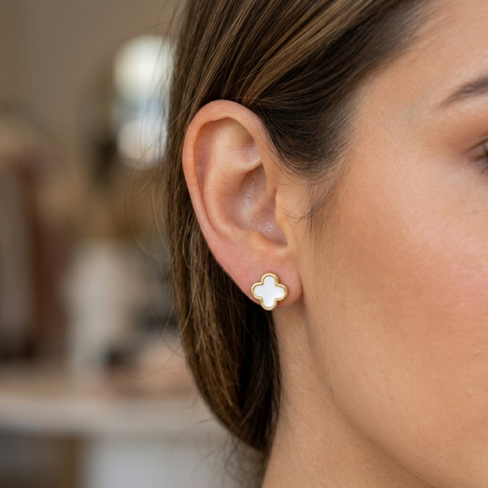 Dainty Clover Stud Earrings | Minimalist Lucky Four-Leaf