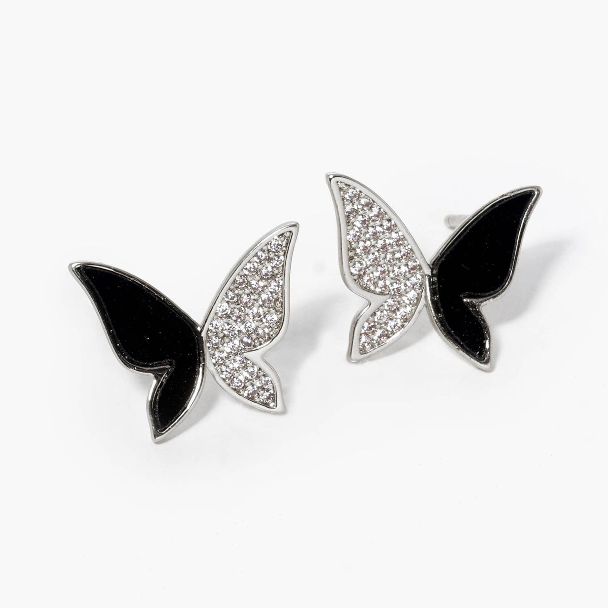 Cubic Zirconia & Enamel Asymmetric Butterfly Stud Earrings