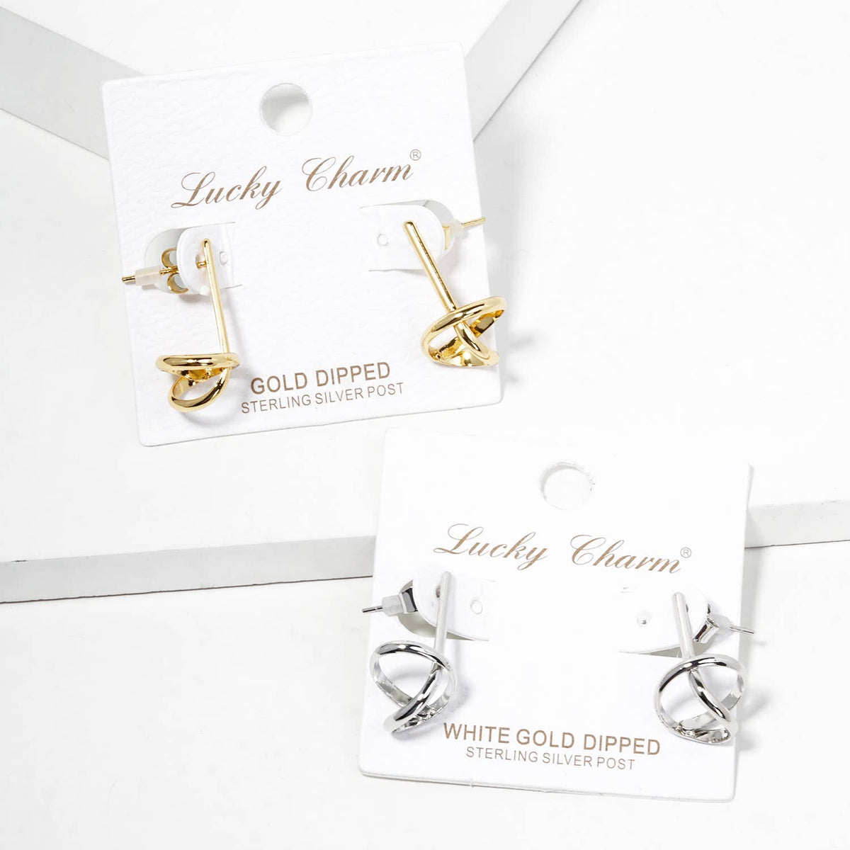 Modern Interlocking Knot Drop Earrings with Linear Bar Post