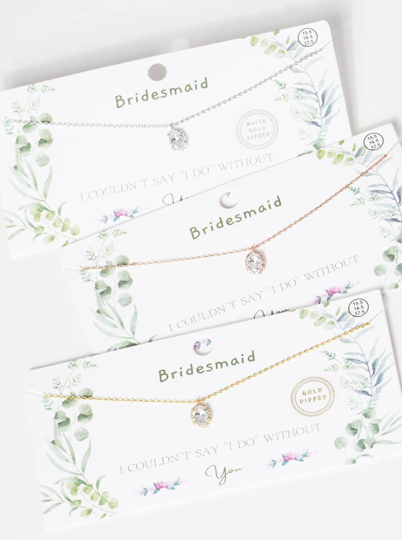 Bridesmaid Oval Halo CZ Necklace