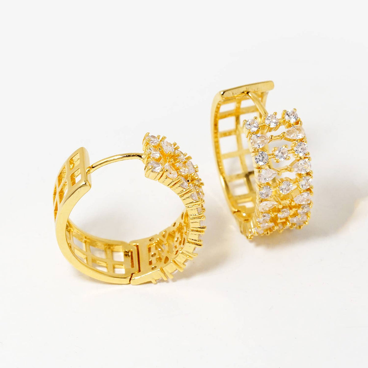 Geometric Pave Cubic Zirconia Huggie Hoop Earrings