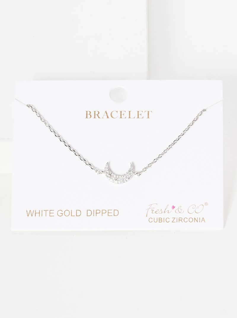 Dainty Pave Crescent Moon Chain Bracelet