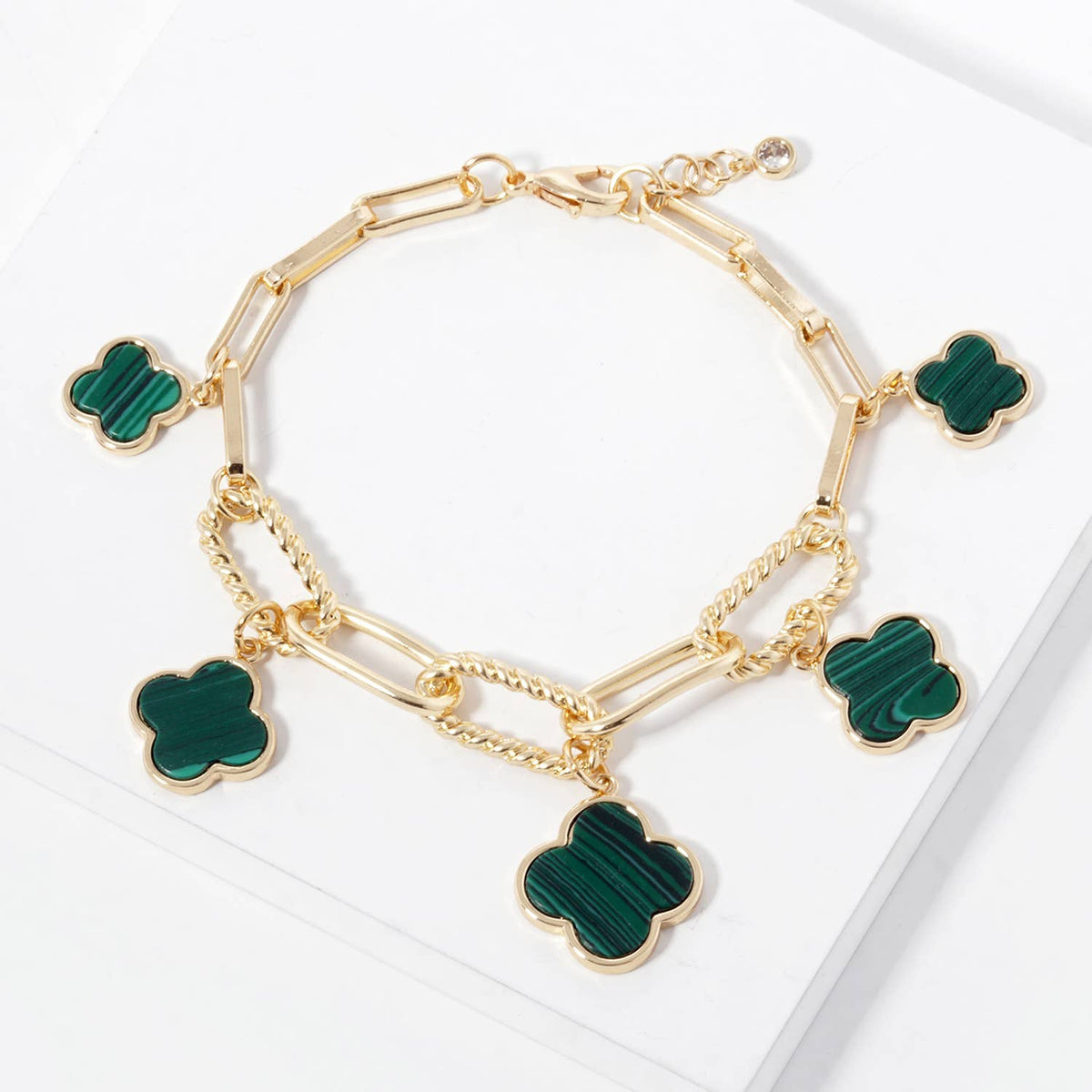 18K Gold Plated Clover Charm Paperclip Link Bracelet