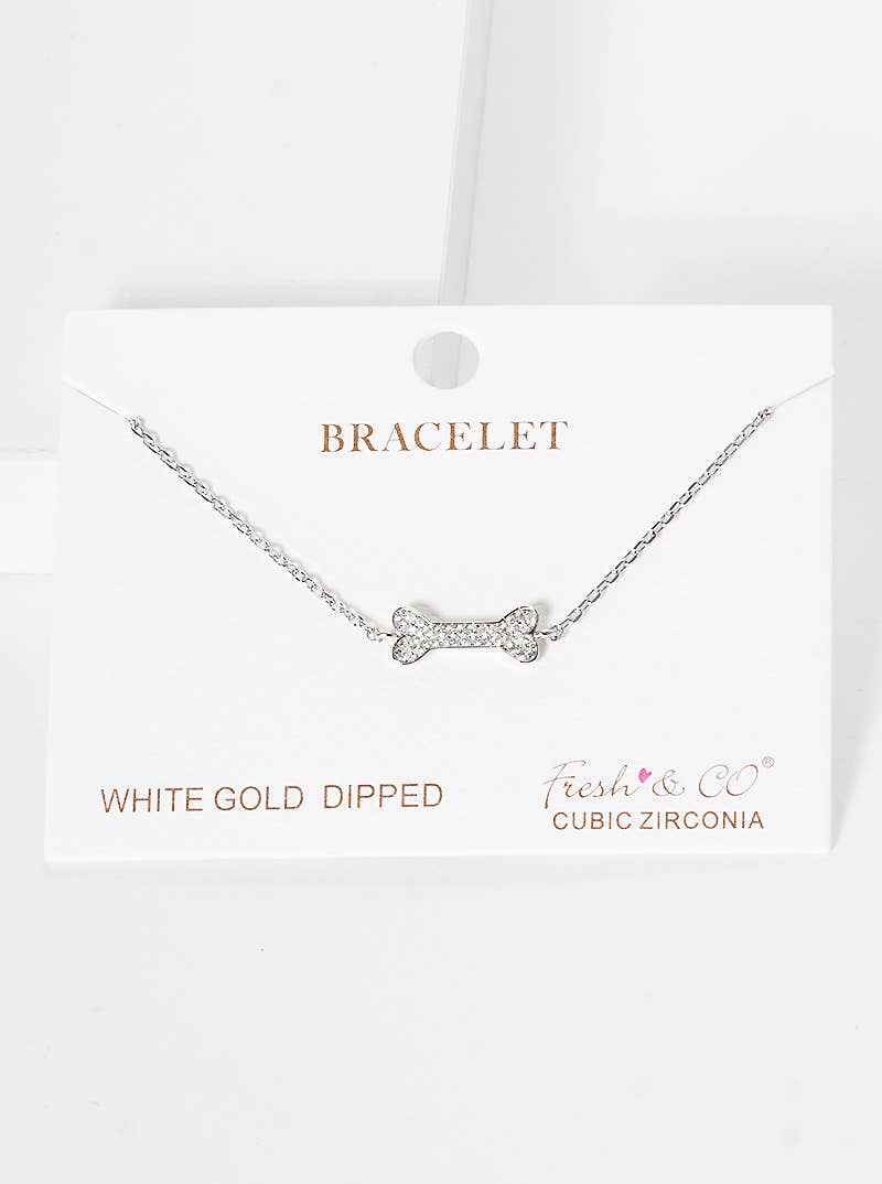 Pave Dog Bone Charm Bracelet