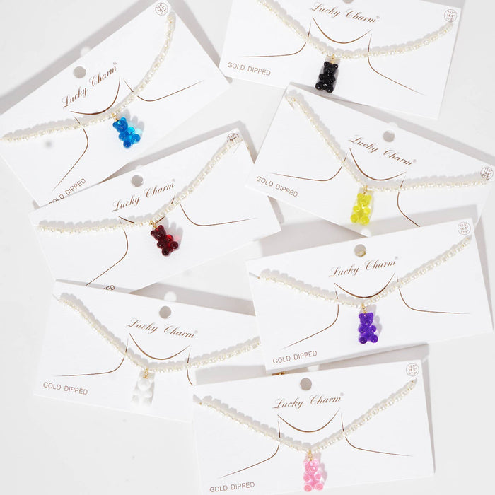 Multicolor Beaded Gummy Bear Pearl Necklace