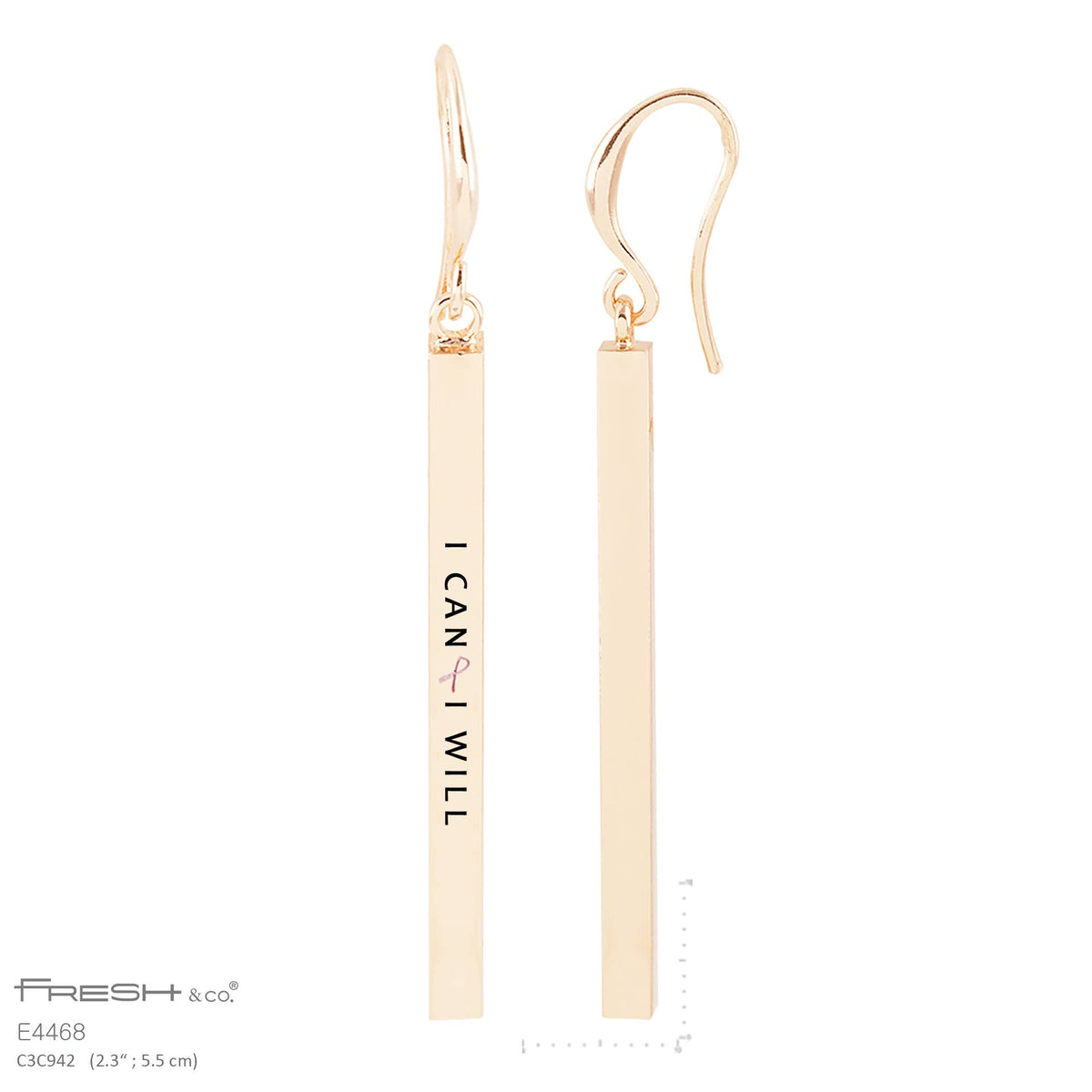 "I Can I Will" Engraved Bar Dangle Earrings