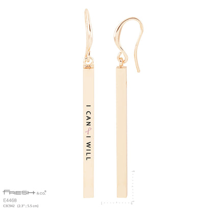 "I Can I Will" Engraved Bar Dangle Earrings