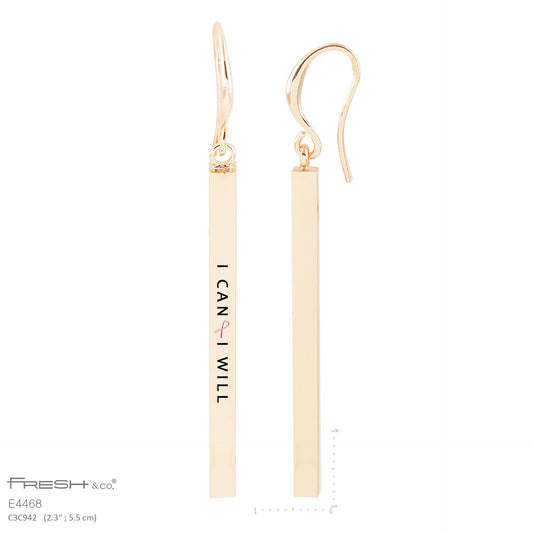 "I Can I Will" Engraved Bar Dangle Earrings