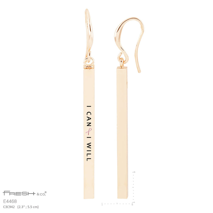 "I Can I Will" Engraved Bar Dangle Earrings
