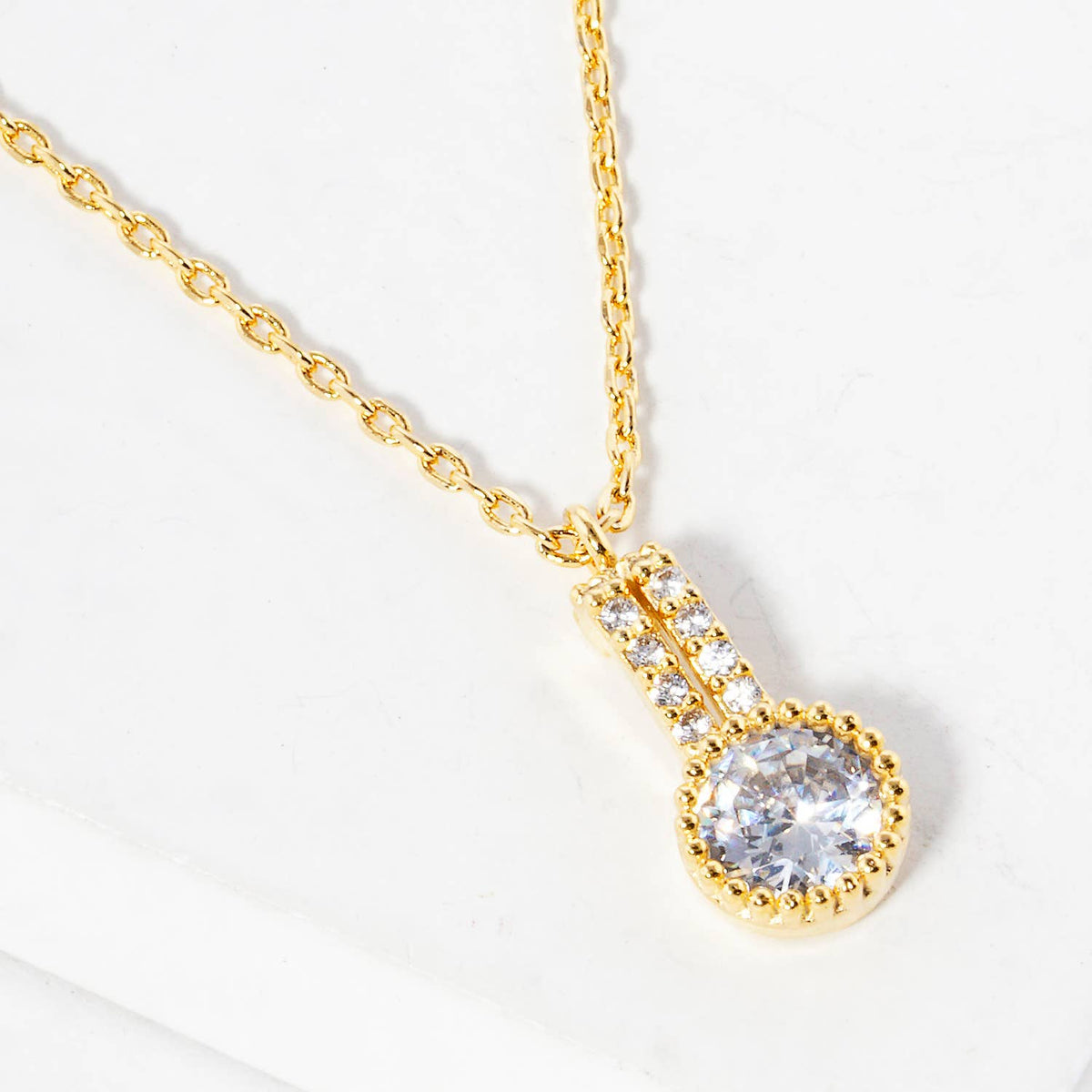 Quiet Luxury Round Cubic Zirconia Drop Pendant Necklace