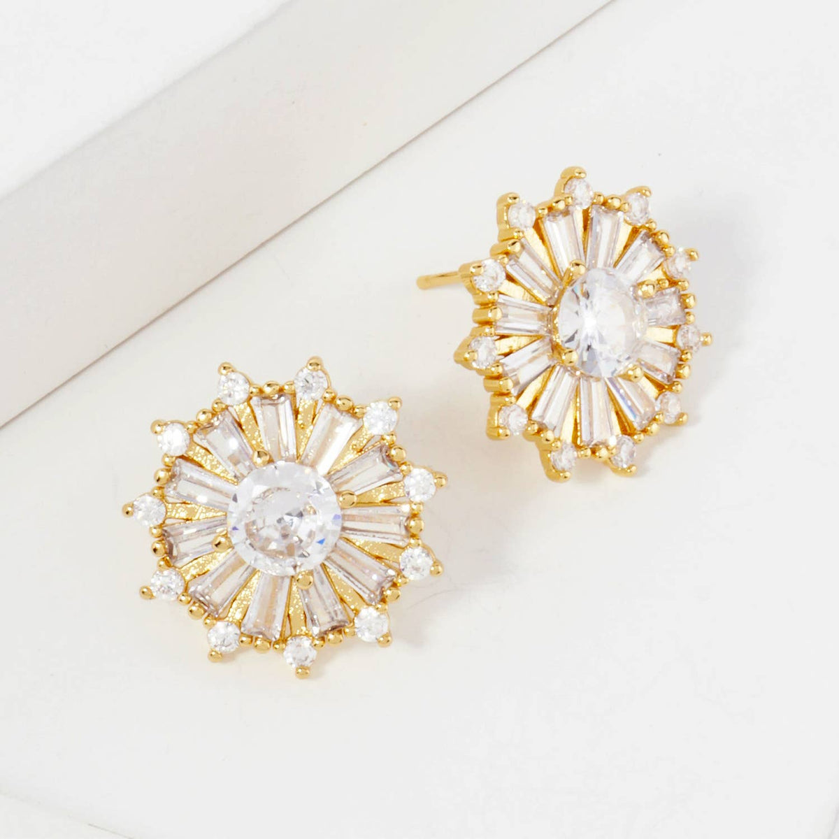 Round Stud Earrings with Various-Shaped CZ-Stones EARRING