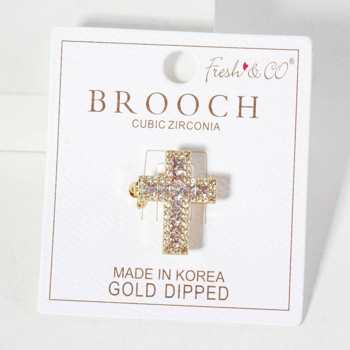 Square Cubic-Zirconia Stones Cross Brooch