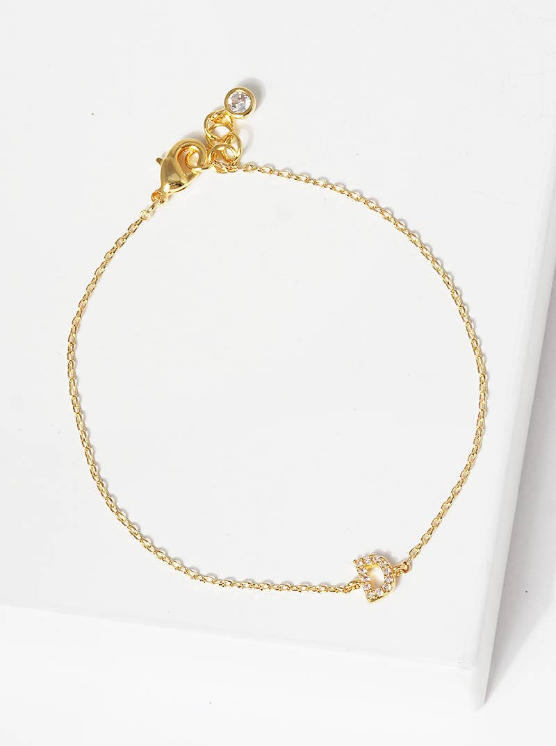 Dainty Pavé Cubic Zirconia Initial Letter Chain Bracelet