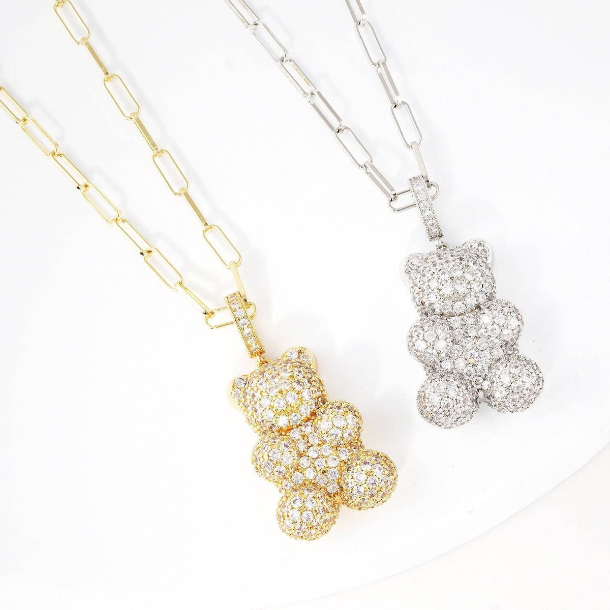 Gold Cubic Embedded Teddy Bear Necklace