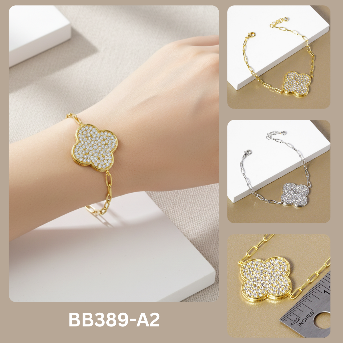 Pave Clover Charm Link Bracelet