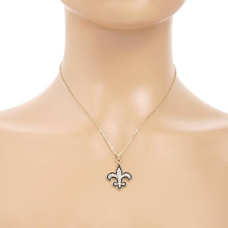 Gold Plated Cubic Zirconia Fleur De Lis Necklace