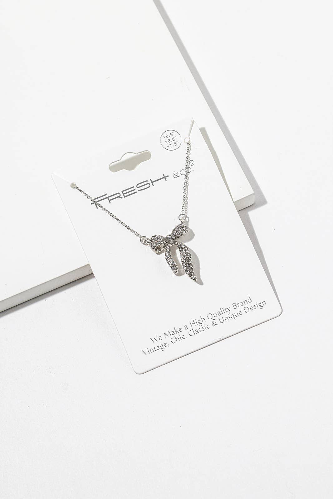 Crystal Ribbon Bow Pendant Necklace – 3D Sculpted Bow