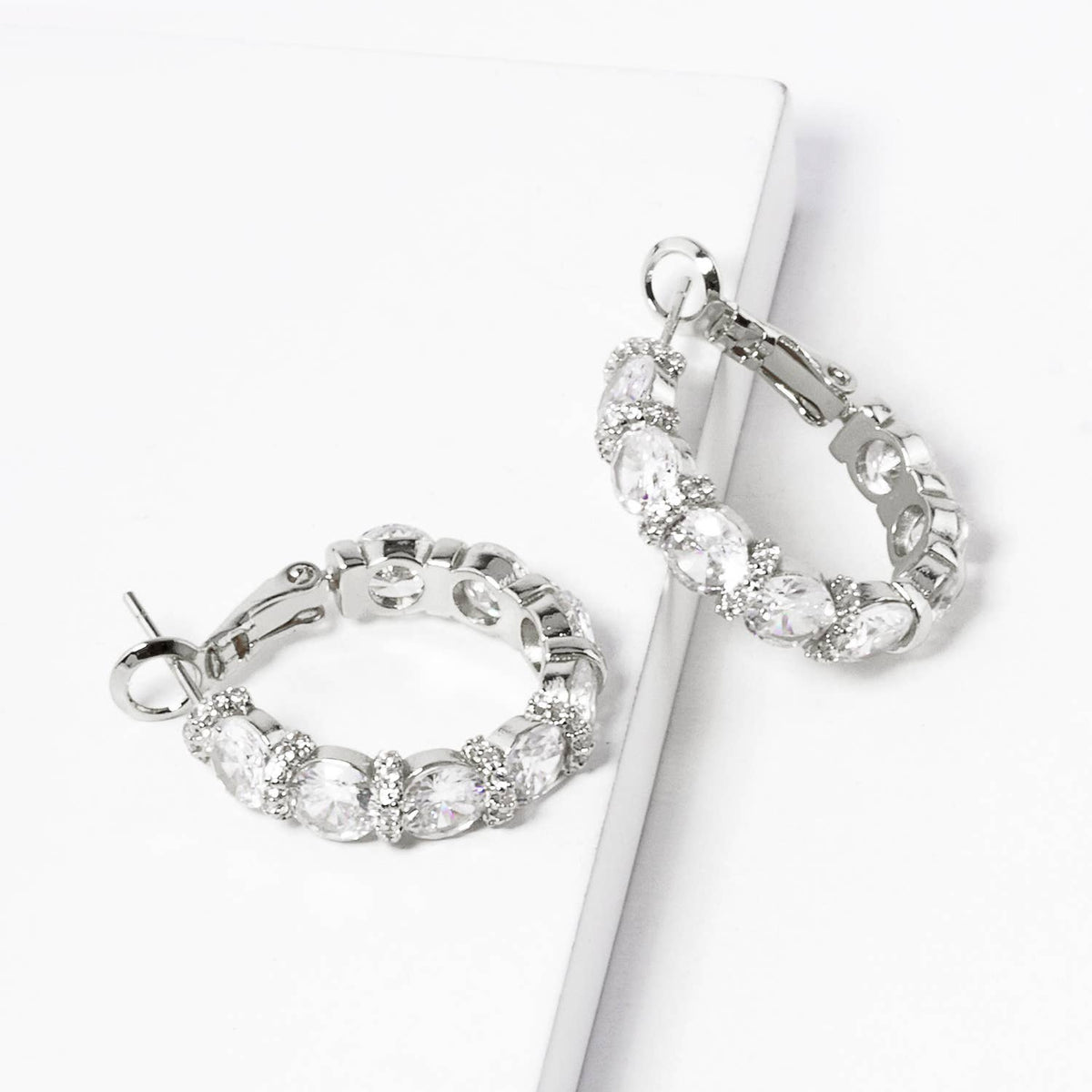 Dainty Cubic Zirconia Oval Halo Huggie Hoop Earrings