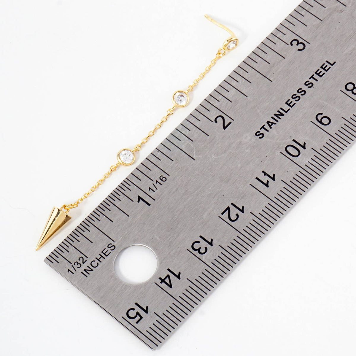 8K-Gold-Dipped Station Chain Drop Earrings with Spike Accent