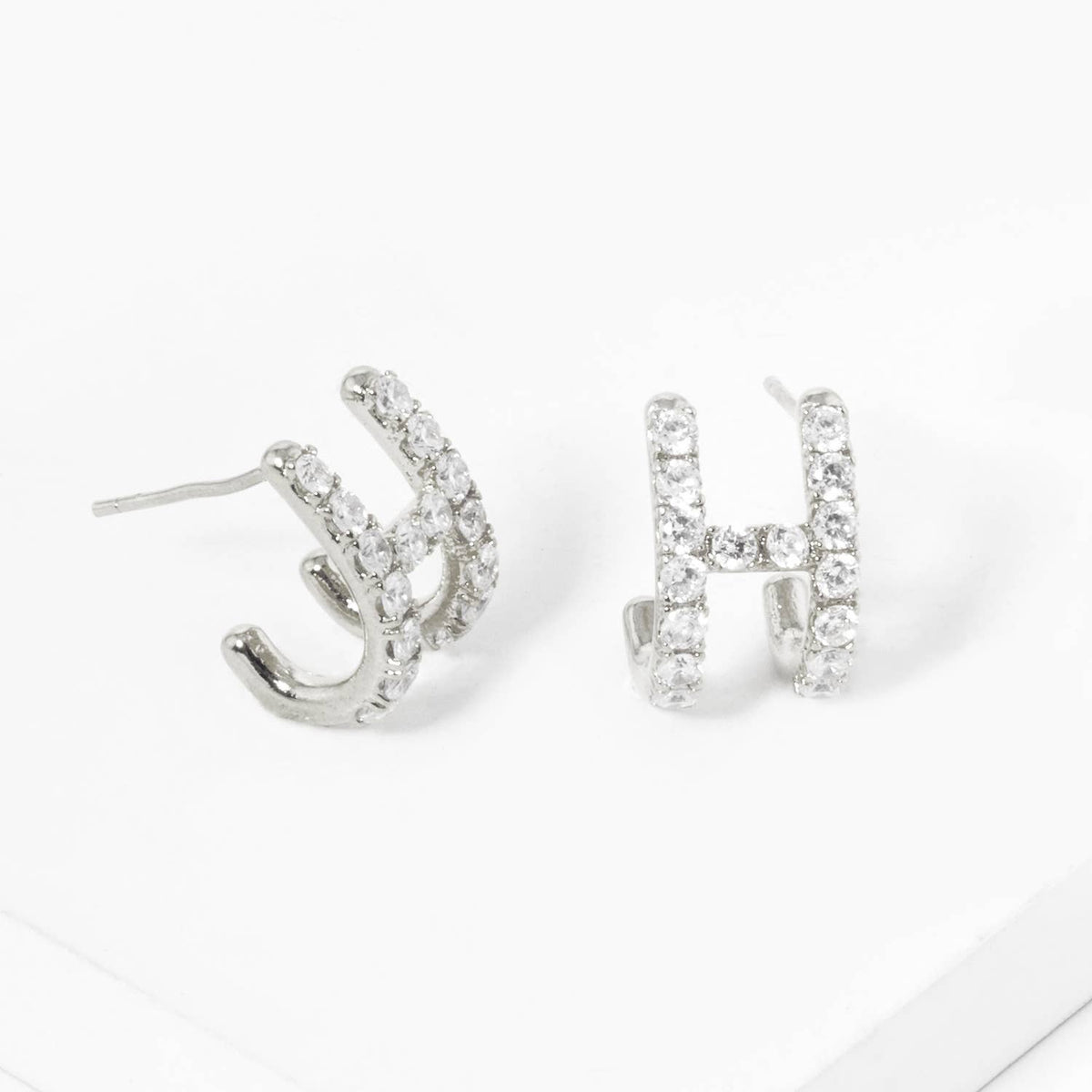 Dainty Pave Cubic Zirconia Initial "H" Huggie Hoop Earrings