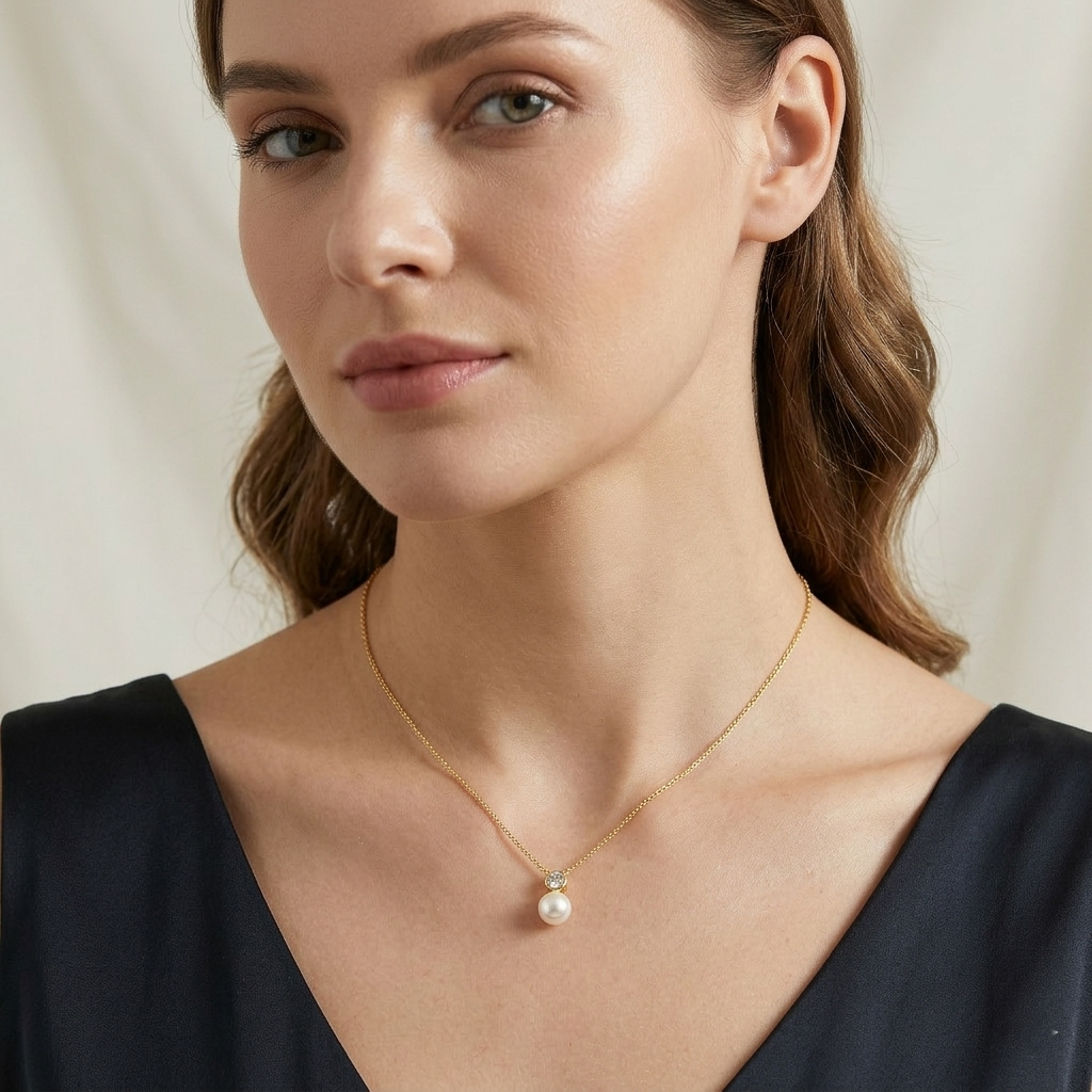 Bridesmaid Pearl & Crystal Solitaire Pendant Necklace