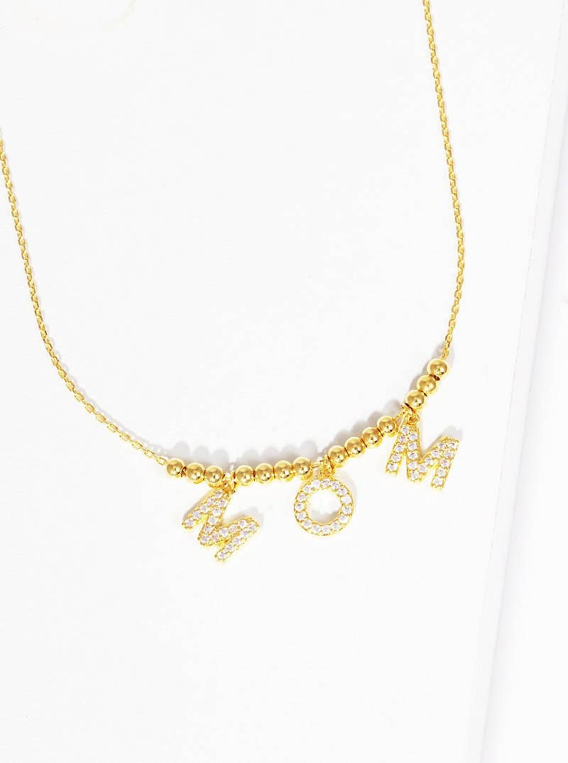 Gold Cubic Mom Beaded Necklace