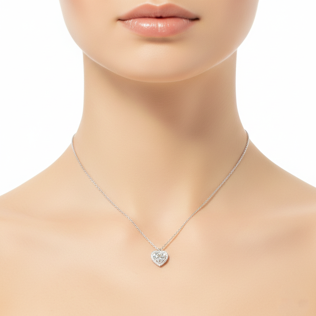 Crown Within Heart Pavé Pendant Necklace