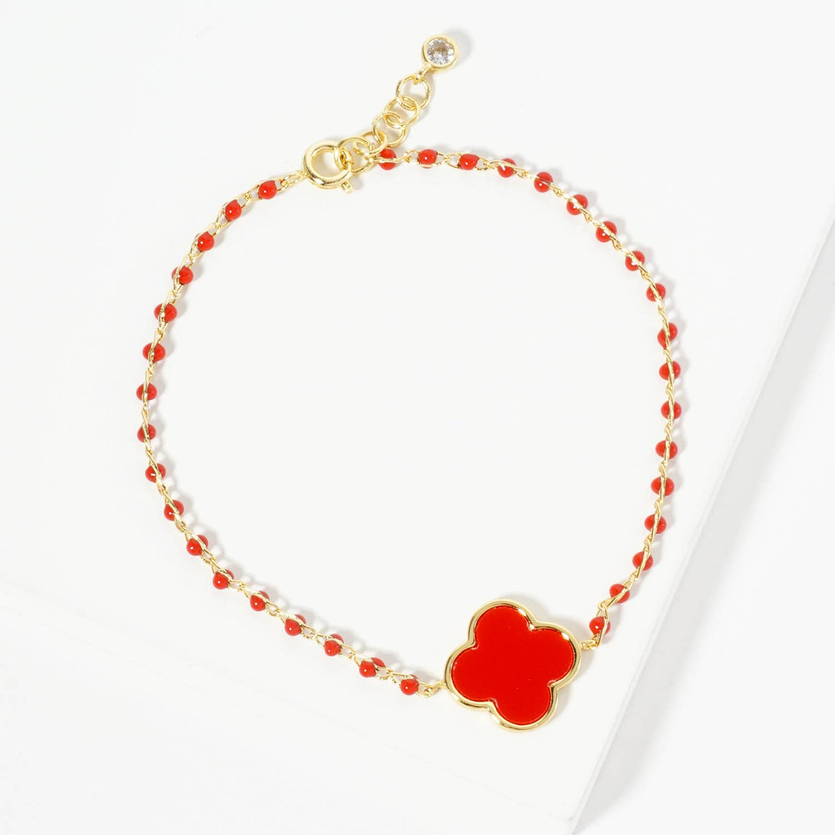 Four-Leaf Clover Mother of Pearl & Beaded Rosary Bracelet