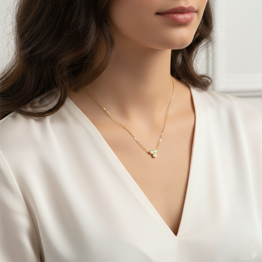 Minimalist Three-Stone Bezel Necklace