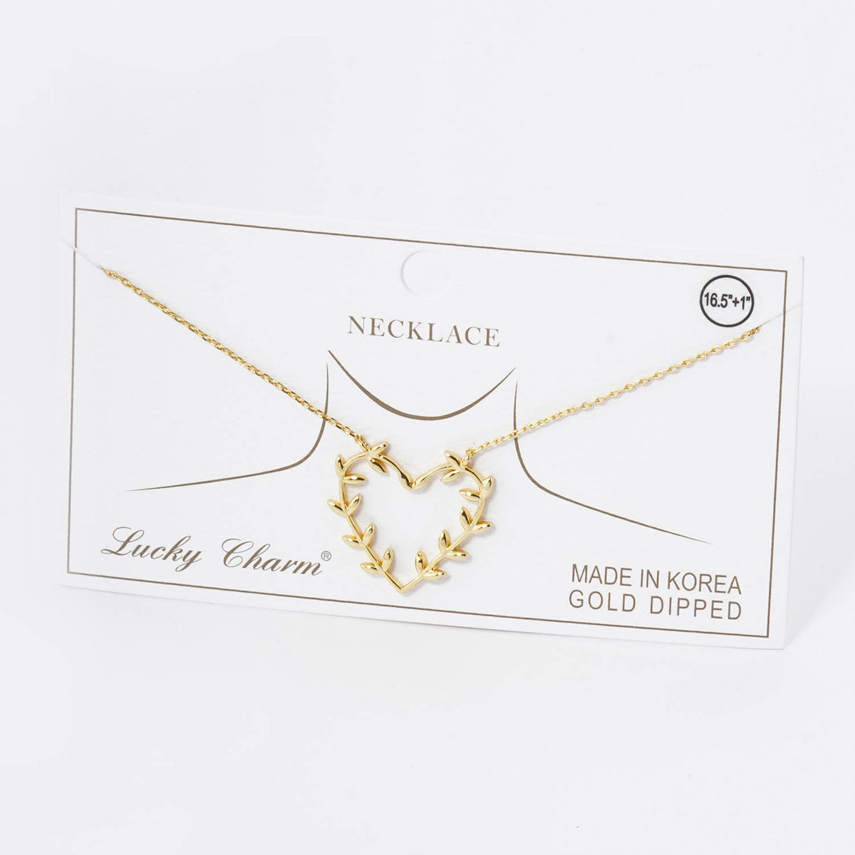 Olive Leaf Heart Pendant Necklace / 18K Gold Dipped