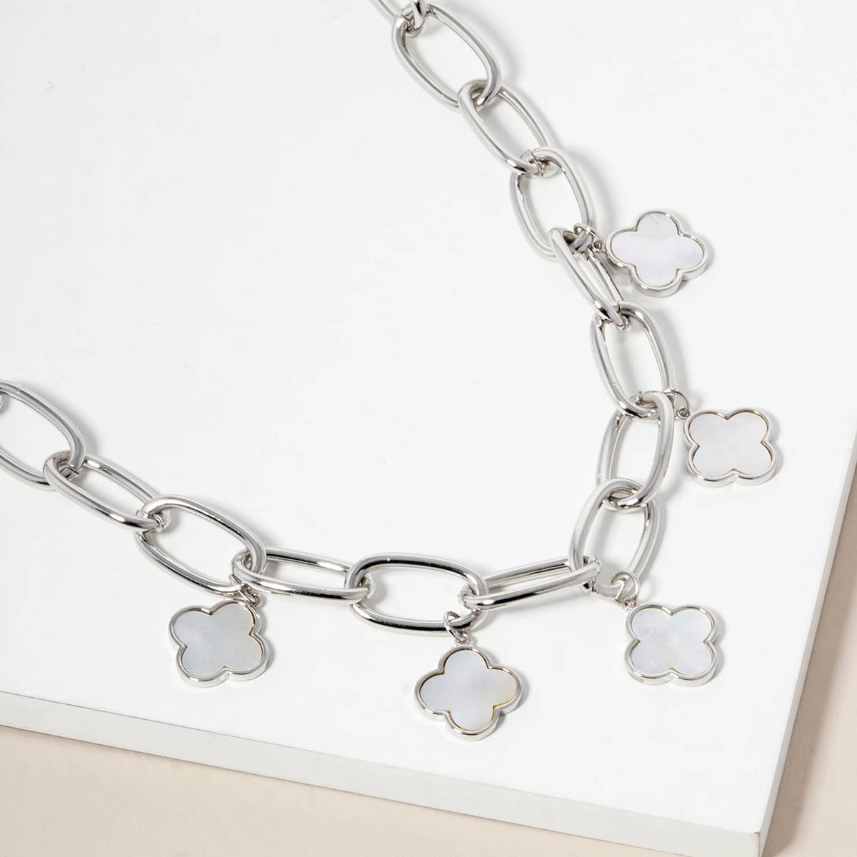 Clover Charm Chunky Link Chain Necklace