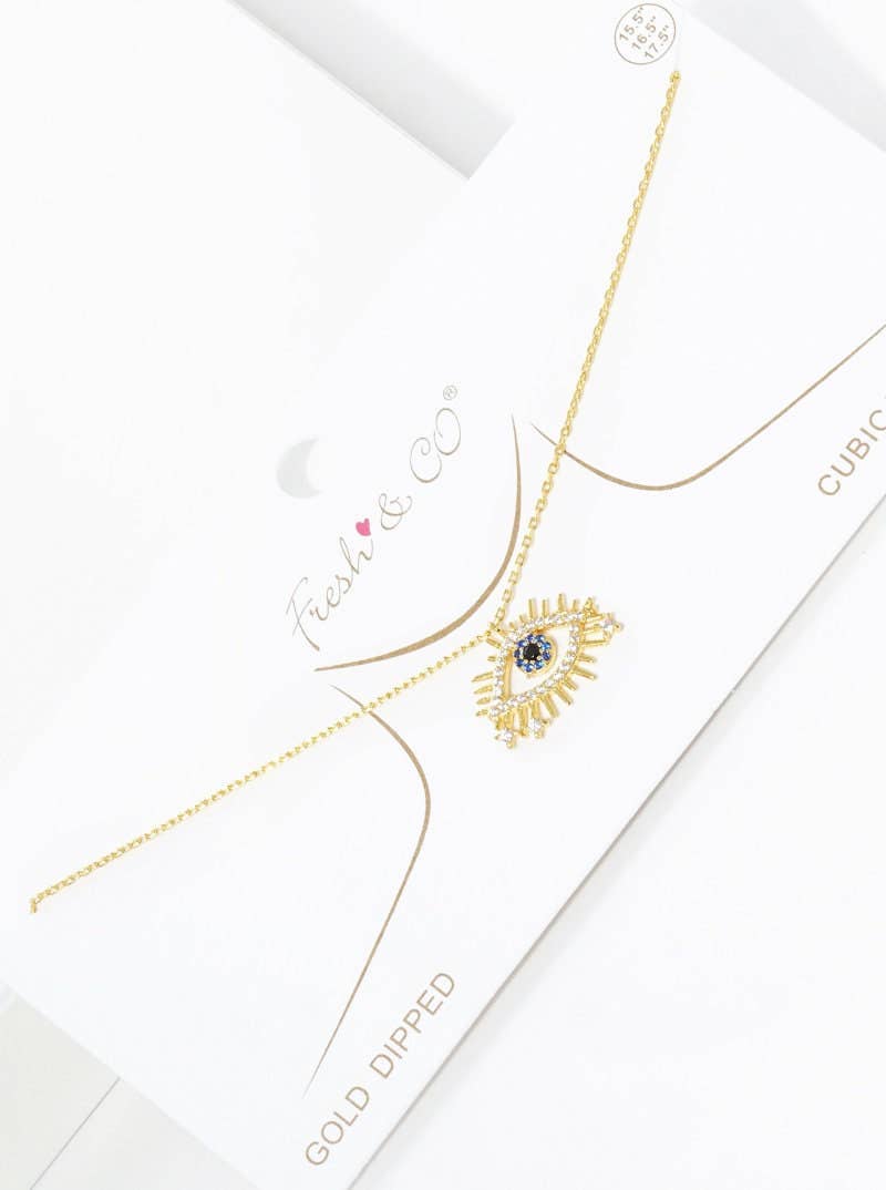 Gold Blue Evil Eye Starburst Necklace