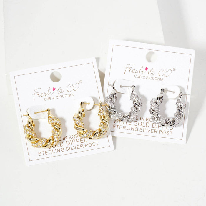 Rolled Design Single Row Embellishment 20mm Hoop Earrings