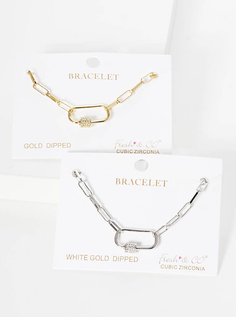 Pave Lock Link Chain Bracelet