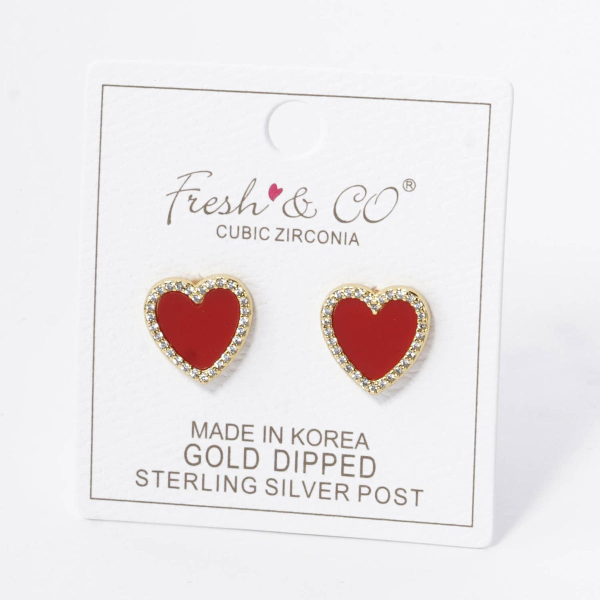 18K Gold Dipped 13mm Pave Set Cubic Zirconia Heart Stud.