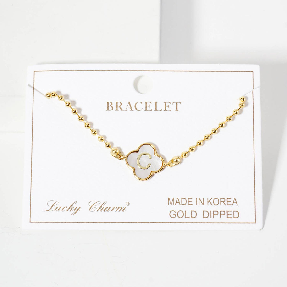 Dainty Gold Dipped Initial Clover Bracelet