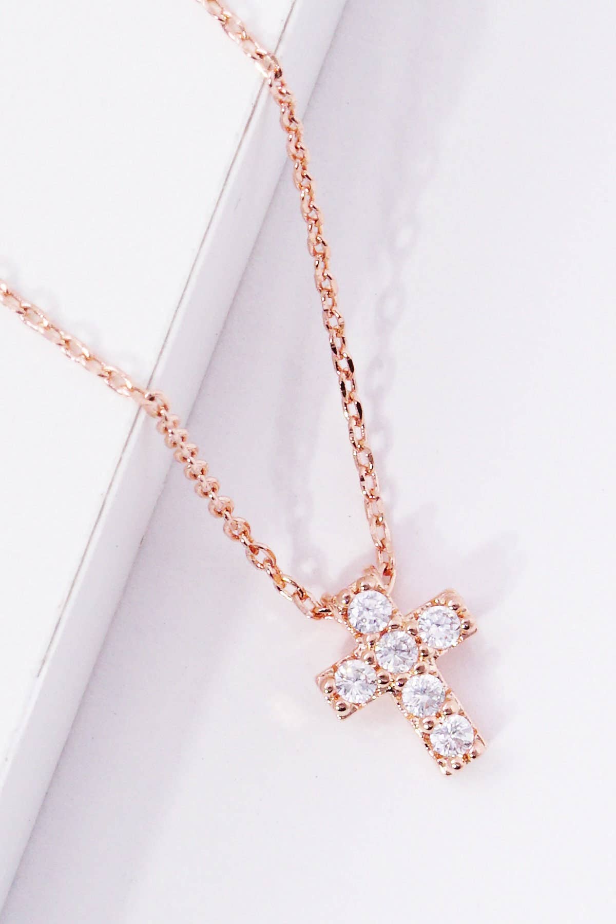 Gold Square-Set Cross Necklace