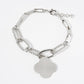 Sunburst Texture Quatrefoil Charm Link Chain Bracelet