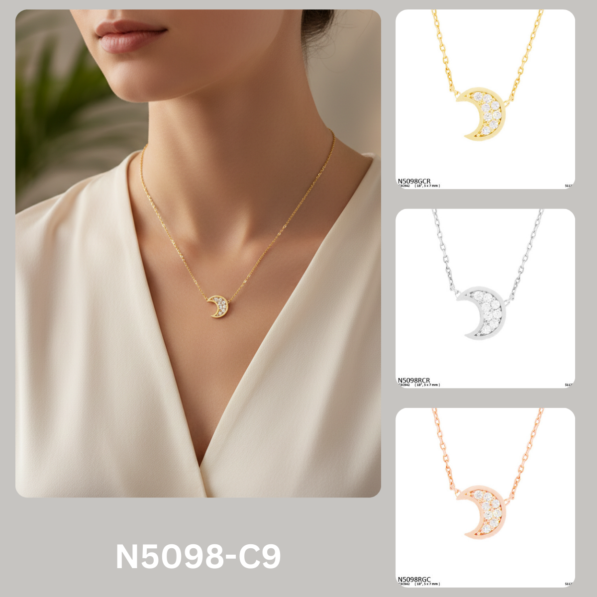 Pave Cubic Zirconia Crescent Moon Pendant Necklace