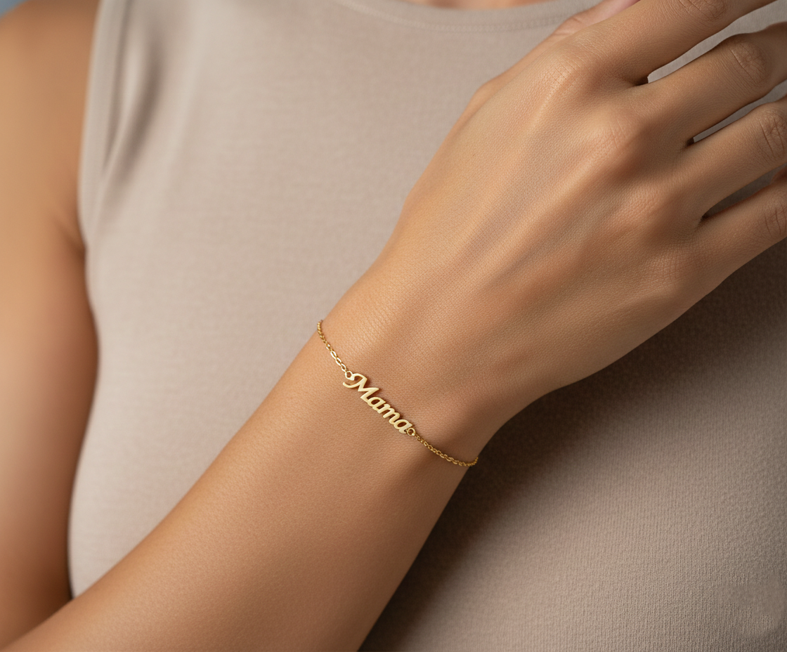 Minimalist Script "Mama" Charm Bracelet