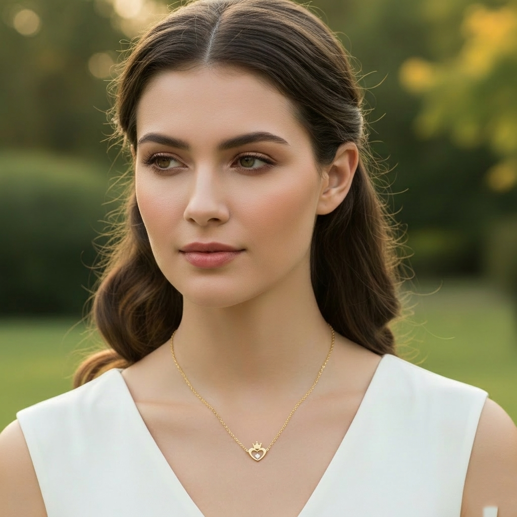 Dainty Heart & Crown Pendant Necklace