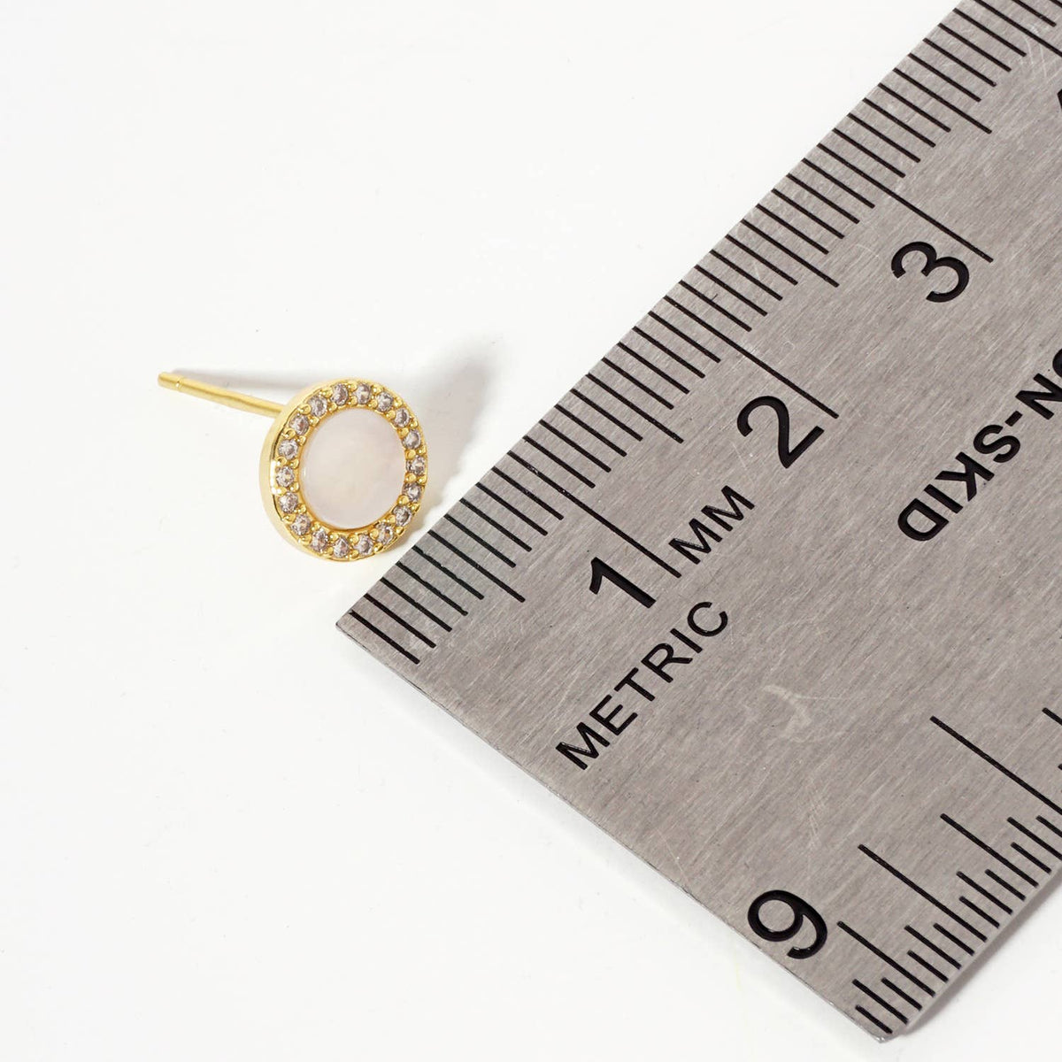 Pave CZ Frame with Mother-of-Pearl Stud Earrings