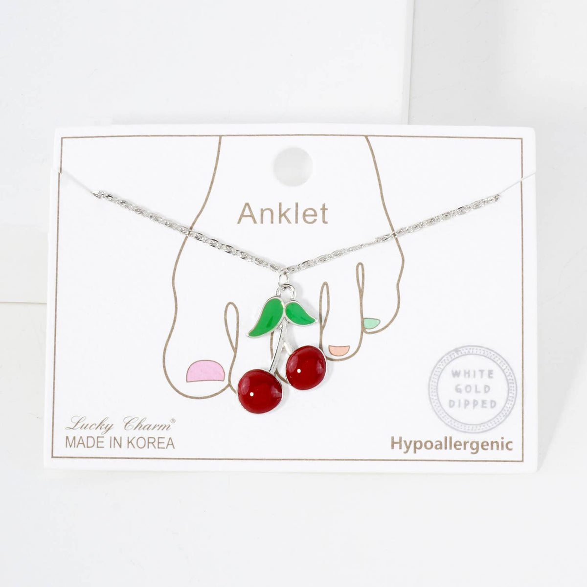 Enamel Cherry Charm Dainty Anklet - Gold & Silver Toned