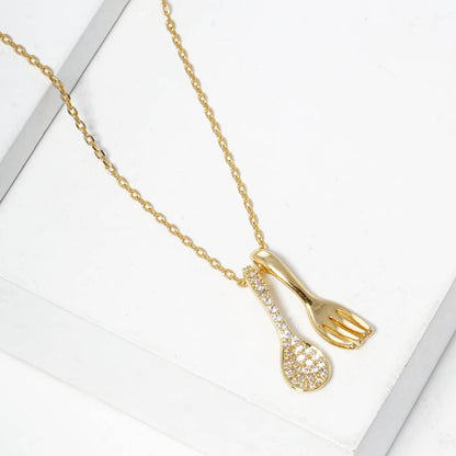 Minimalist Dipped Gold Spoon and Fork Charm Necklace