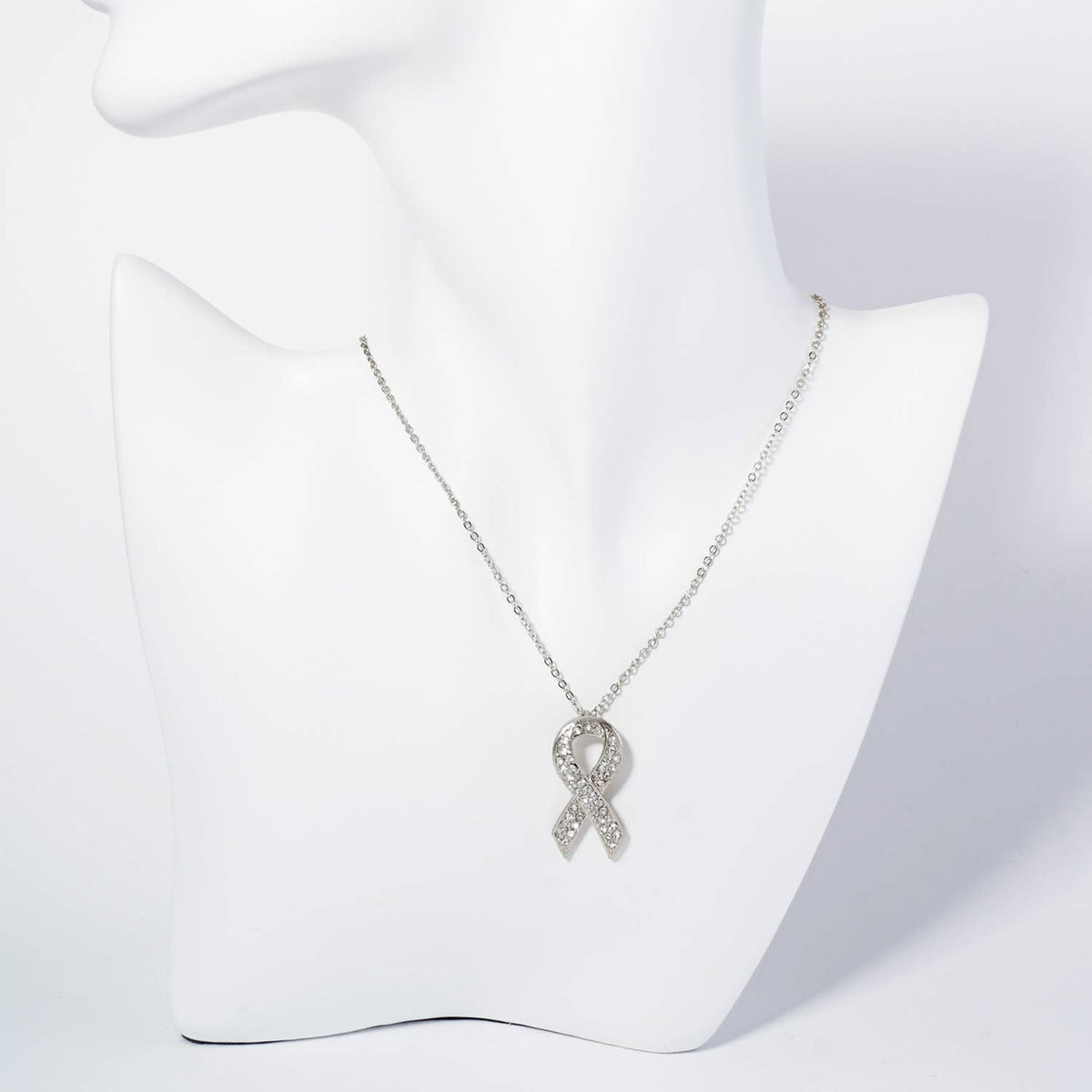 Rhinestone Awareness Ribbon Pendant Necklace
