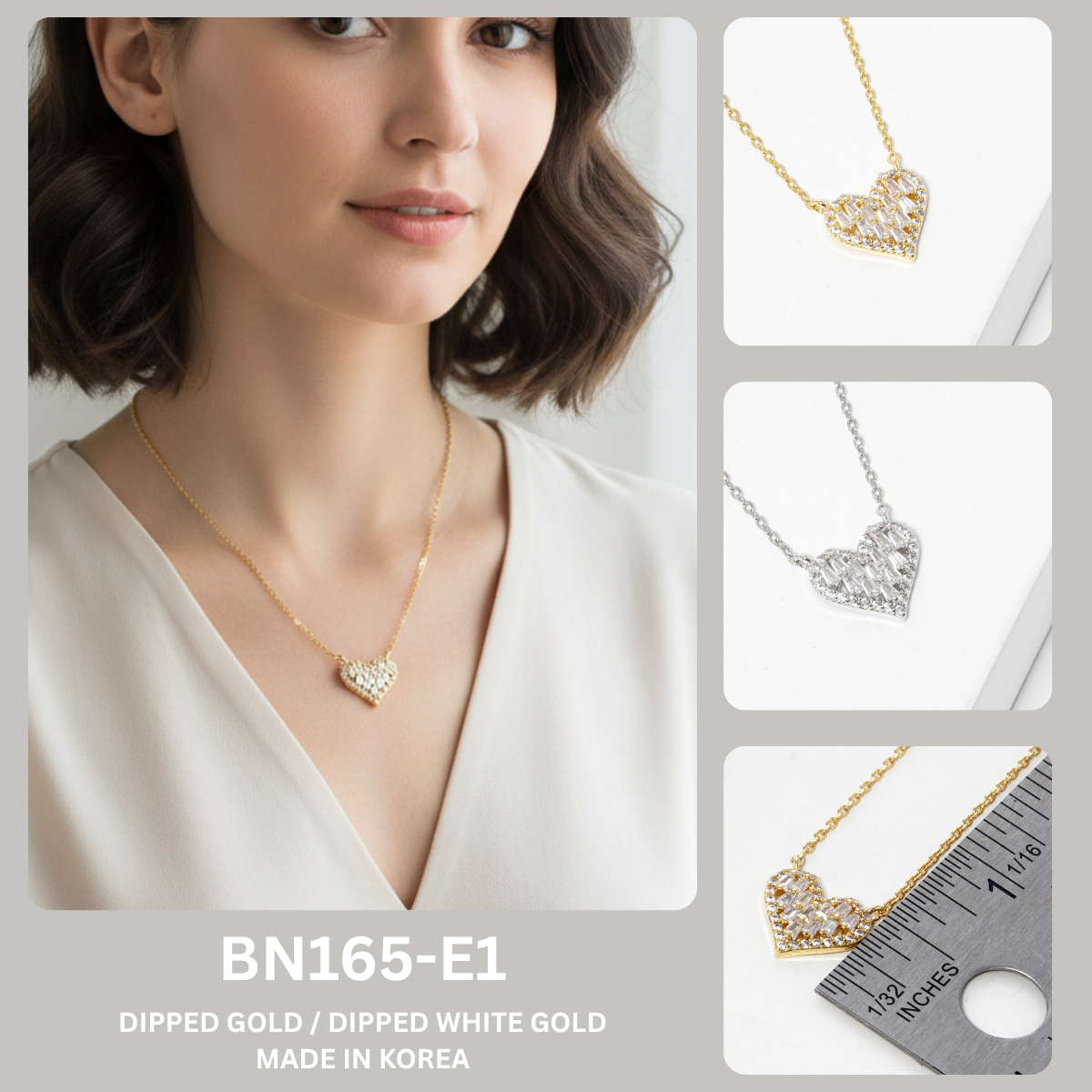 Minimalist Dainty Baguette Zirconia Heart Pendant Necklace