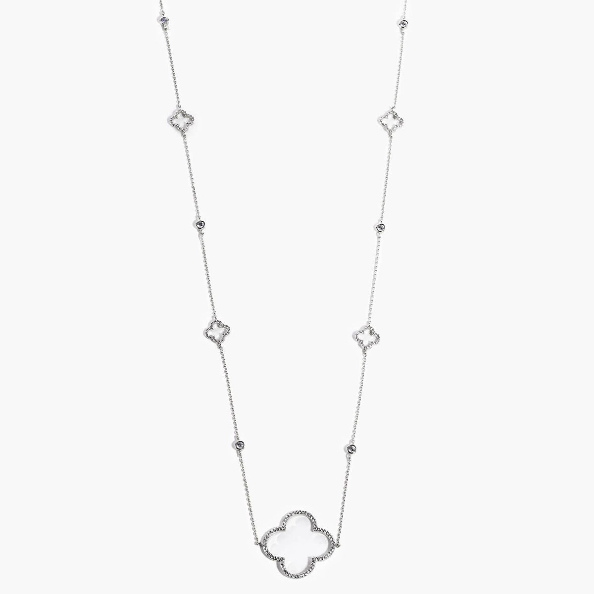 Elegant CZ Open Clover Station Long Necklace
