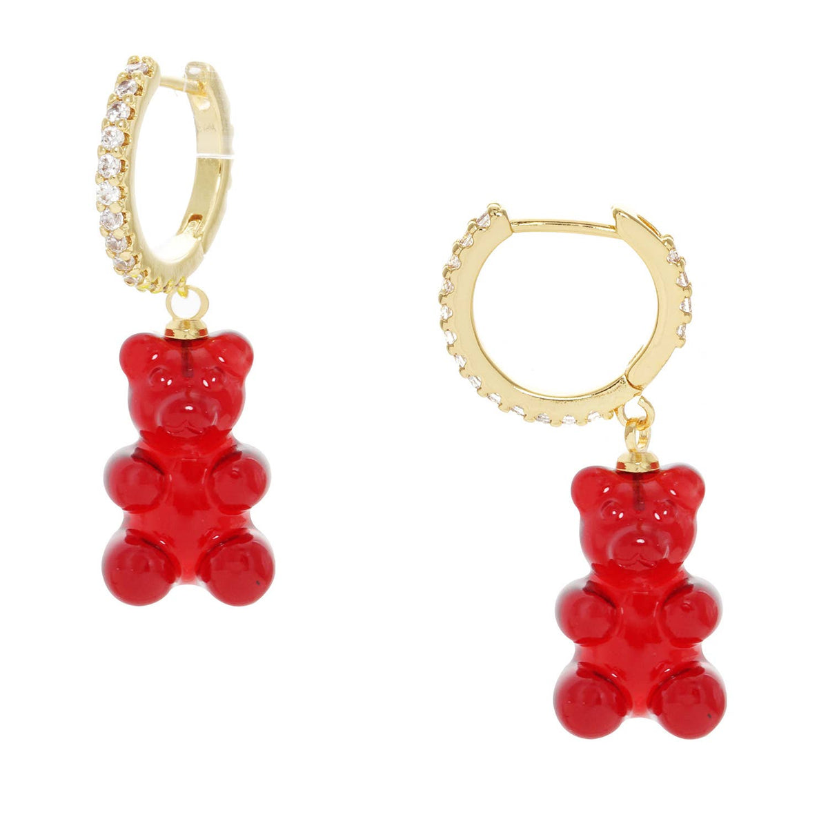 Color Gummy Bear Huggie Earrings with Cubic Zirconia.